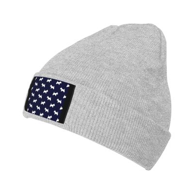 CHENYONAS Scottie Dog Blue Pattern Winter Unisex Beanie Warm Thick Knitted Hat Soft Stretch Skull Hat