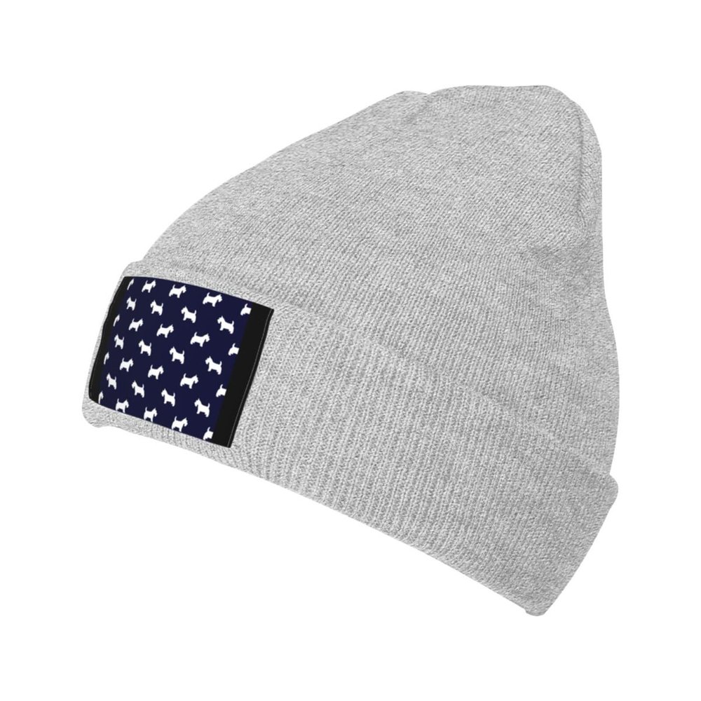 CHENYONAS Scottie Dog Blue Pattern Winter Unisex Beanie Warm Thick Knitted Hat Soft Stretch Skull Hat