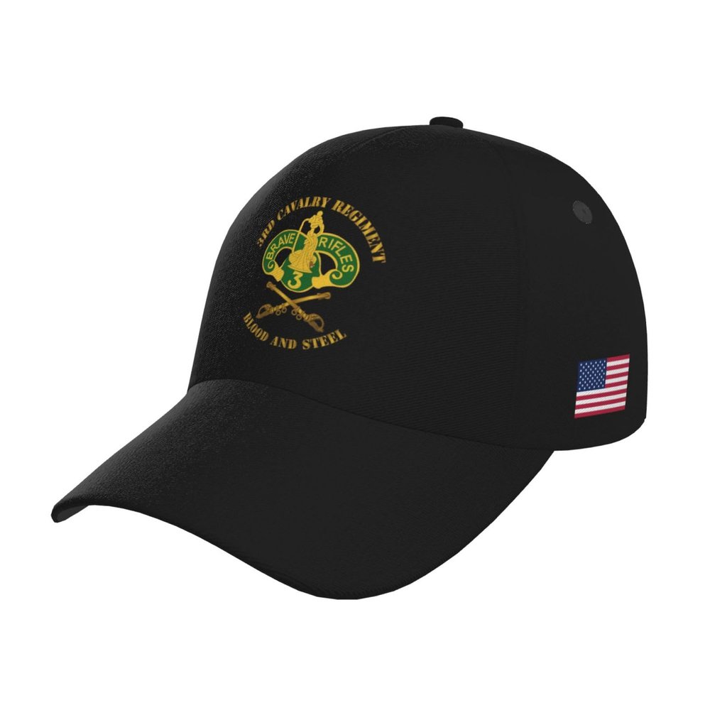 3rd Armored Cavalry Regiment Curved Brim Baseball Hat Sandwich Hat with Buckle Casual Mesh Hat Black