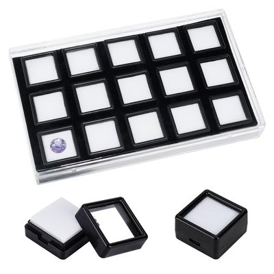 BENECREAT 15 Pack Gemstone Display Box, 1.1x1.1x0.65inch Black Diamond Display Case Jewelry Box Container with Clear Glass Window for Treat, Gems, Diamond