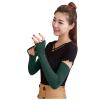 Arm Warmers Women Knit Gothic Long Fingerless Gloves for Women Cold Weather Gloves with Thumb Hole (Green, One Size) view 4