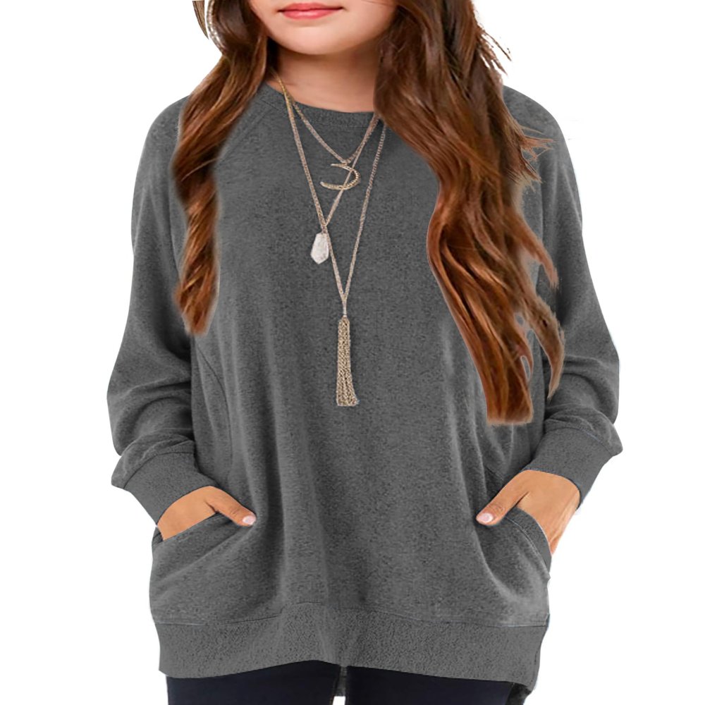 Girls Long Sleeve Shirts Size 7-8 Casual Cute Tops Clothing Dark Grey 8-9