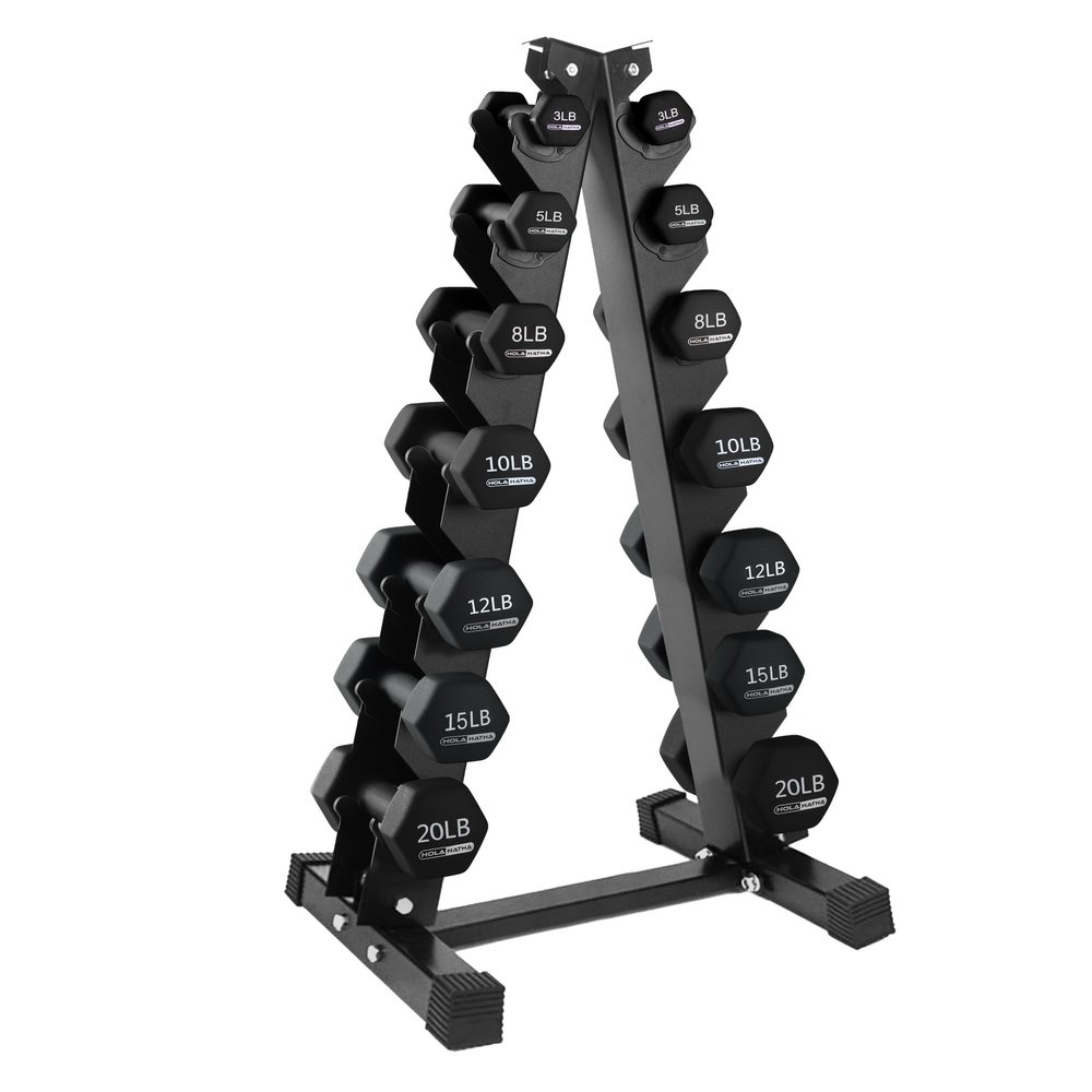 HolaHatha Neoprene Dumbbell Weights Set with Rack, Home Gym Equipment, 146 Lbs, Black - Portable Weighted Exercise Dumbbells for Fitness, Training, and Lifting Workouts