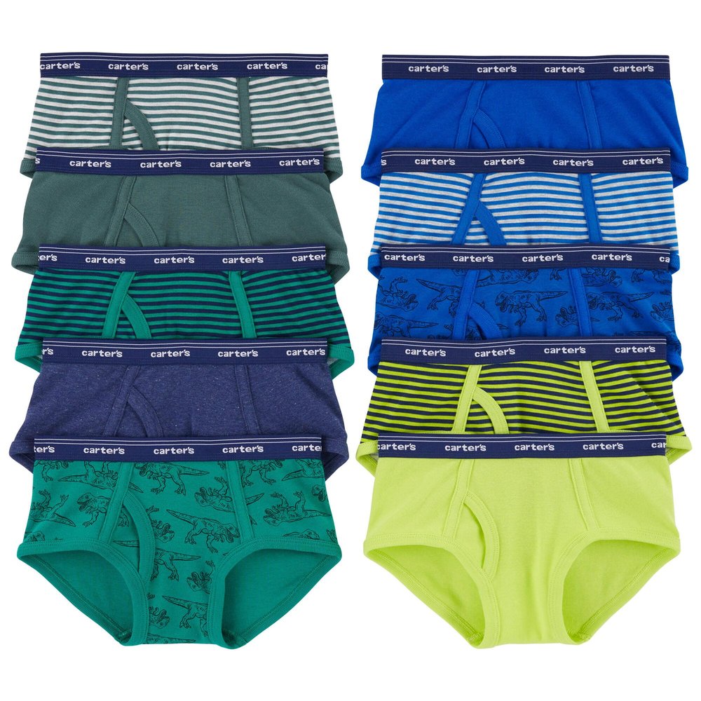Carter's 10-Pack Cotton Briefs, Green/Blue Dino, 4-5T