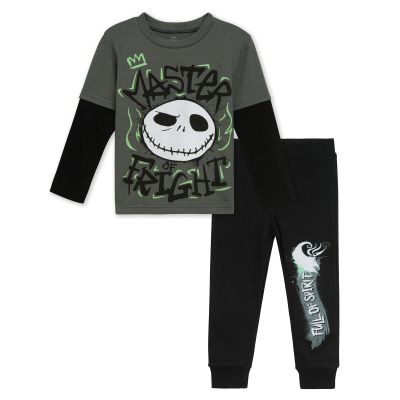 Disney Nightmare Before Christmas Jack Skellington Toddler Boys 2fer T-Shirt & Fleece Jogger Pants Outfit Gray/Black 3T