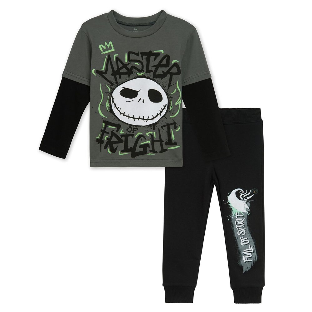Disney Nightmare Before Christmas Jack Skellington Toddler Boys 2fer T-Shirt & Fleece Jogger Pants Outfit Gray/Black 3T