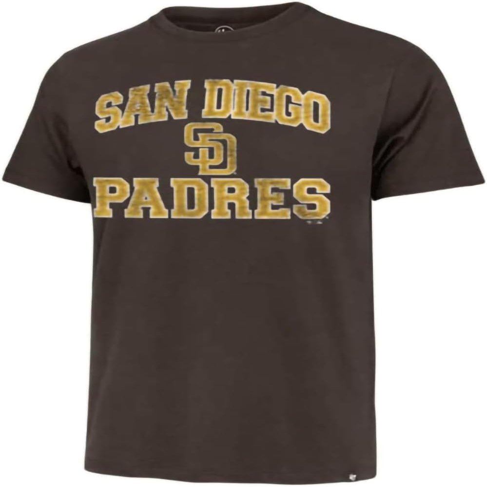 47 MLB Men's Union Arch Franklin Team Color Primary Logo Word Mark Short Sleeve T-Shirt - San Diego Padres Brown XX-Large