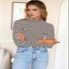 PrinStory Womens Tops Long Sleeve Shirts Slim Fit Business Dressy Casual Pullover Tee for 2025 Trendy Apricot Grey Stripe US L view 4