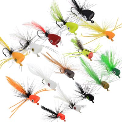 Ghanneey 15pcs Fly Fishing Poppers Fly Fishing Dry Flies Topwater Fishing Lures Bass Popper Flies Bugs Lures Panfish Bait Fly Trout Bobber Flies Kit for Bass Trout Panfish Bluegill Salmon