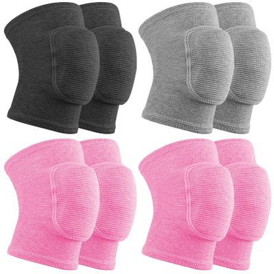 CACASO 3 Pairs Volleyball Knee Pads for Kids,Anti-Slip Padded Sponge Knee Brace,Soft Breathable Kids Knee Pads,Elastic Knee Protector for Girls Boys Dance Football Sports(Pink,Purple,Gery,X-Small)