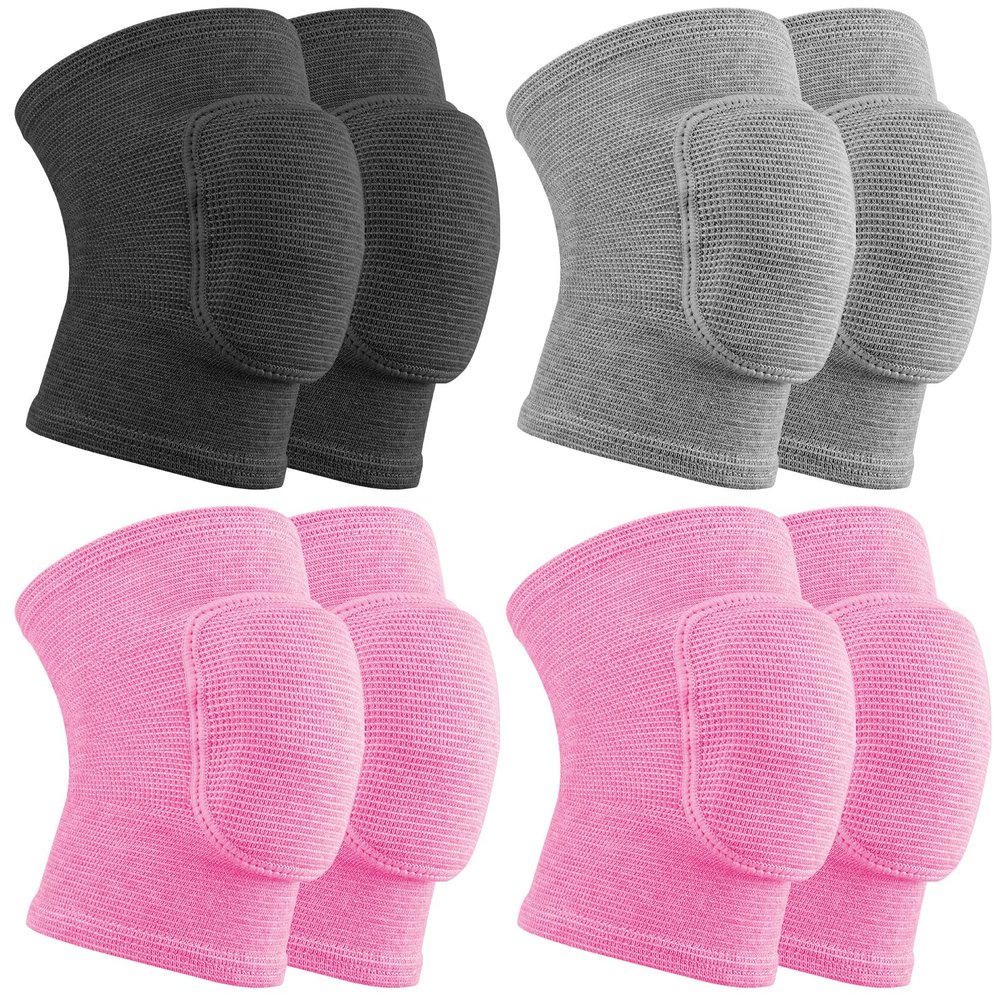 CACASO 3 Pairs Volleyball Knee Pads for Kids,Anti-Slip Padded Sponge Knee Brace,Soft Breathable Kids Knee Pads,Elastic Knee Protector for Girls Boys Dance Football Sports(Pink,Purple,Gery,X-Small)