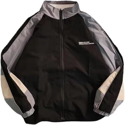 Pbkabiug Vintage Women Jackets Hip Hop Style Patchwork Windbreak Unisex Streetwear Lightweight Jackets Bomber Jackets (Black grey,XXL,XX-Large)