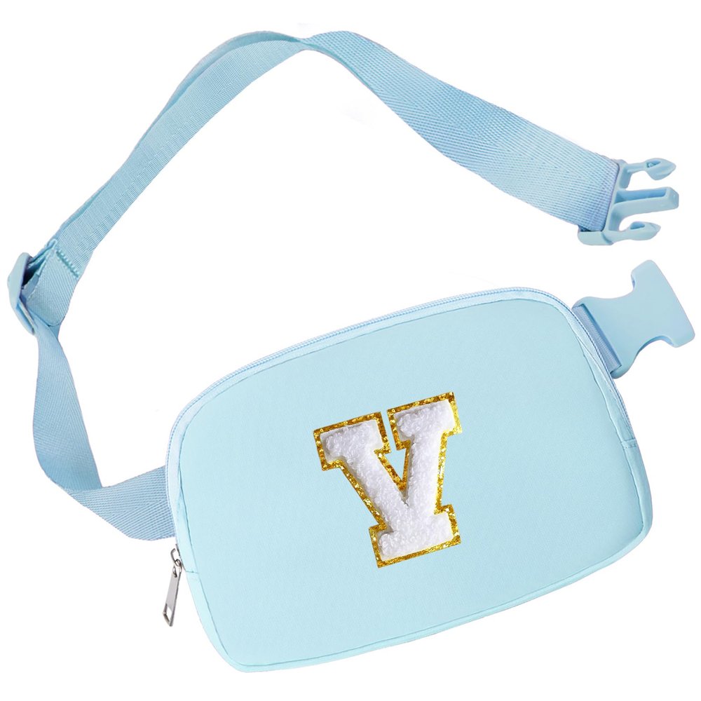 Aganmi Teacher Appreciation Gifts Small Initial Letter Waist Fanny Pack Crossbody Bag Personalized Teacher Gifts Ideas Travel Belt Bag Trendy Stuff Teacher Birthday Thank You Gift for Women Blue V