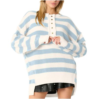Womens Oversized Sweaters Striped Long Sleeve Pullover Casual Loose Knit Sweater Jumper Fashion Teen Girls Y2K Tops Light Blue