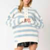 Womens Oversized Sweaters Striped Long Sleeve Pullover Casual Loose Knit Sweater Jumper Fashion Teen Girls Y2K Tops Light Blue view 2