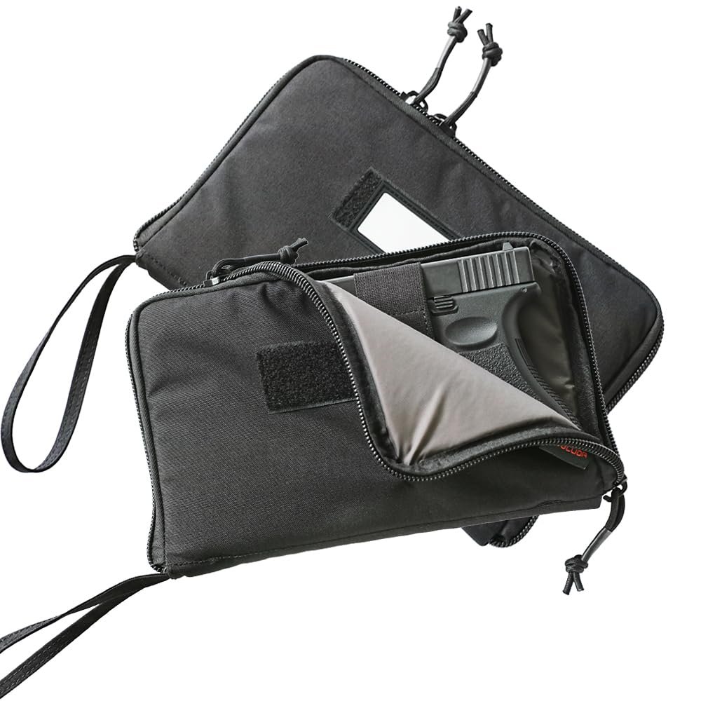 DUOLUDA 2-Pack Soft Pistol Cases Handgun Case Soft Pistol Rug Case Tactical Handgun Storage Pouch with for Hunting Shooting Range Sports Home storage3 of ID Patches Included (Black)