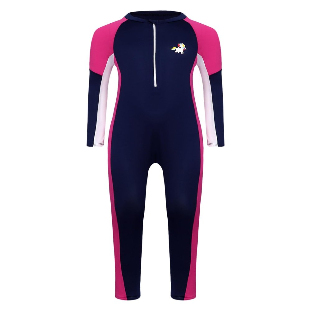 Nikiikoo Kids Boys Girls One Piece Swimsuit Full Body Surfing Wetsuit Long Sleeve Rash Guard Swimwear Sunsuit Navyblue 5-6 Years