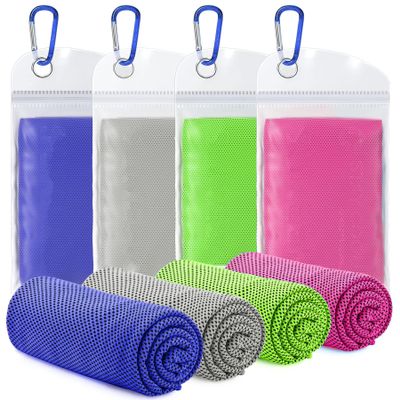 4 Pack Cooling Towel 40"x20" Ice Towel for Neck, Microfiber Cool Towel, Soft Breathable Chilly Towel for Yoga Sports Golf Gym Fitness Workout & More Activities Dark Blue/Dark Gray/Rose Red/Green