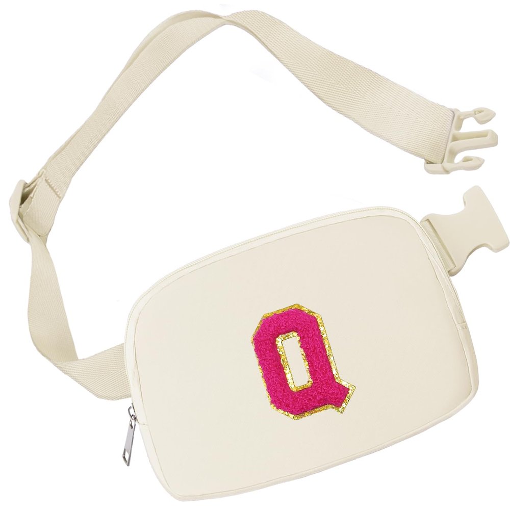 Aganmi Cute Belt Bag Crossbody Initial Letter Fanny Waist Pack Small Travel Essential Birthday Christmas Graduation Gift for Teenager Girls Age 8 9 10 11 12 13 14 15 Trendy Girly Teen Stuff Cream Q