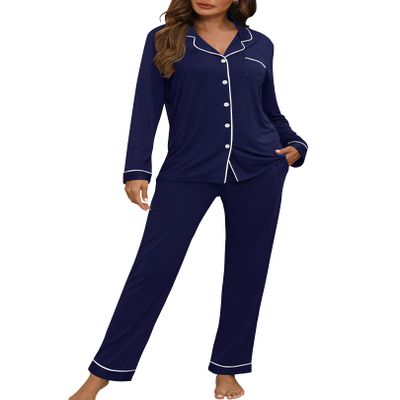 HNG Pyjamas Set For Women Bridesmaid Pajamas Loungewear Sets Woman Navy Blue, S