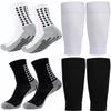 2 Set Soccer Grip Socks,Shin Guard Sleeves for Football Basketball for Men and Women One Size (2 Set (Black+White)) view 1