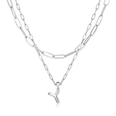 adoyi Valentines Day Gifts Silver Initial Necklace for Women 14k Gold Plated Layered Bubble Letter Necklaces Trendy Jewelry Chain Name Y Pendant Necklace Stack Birthday Valentines Day Gifts