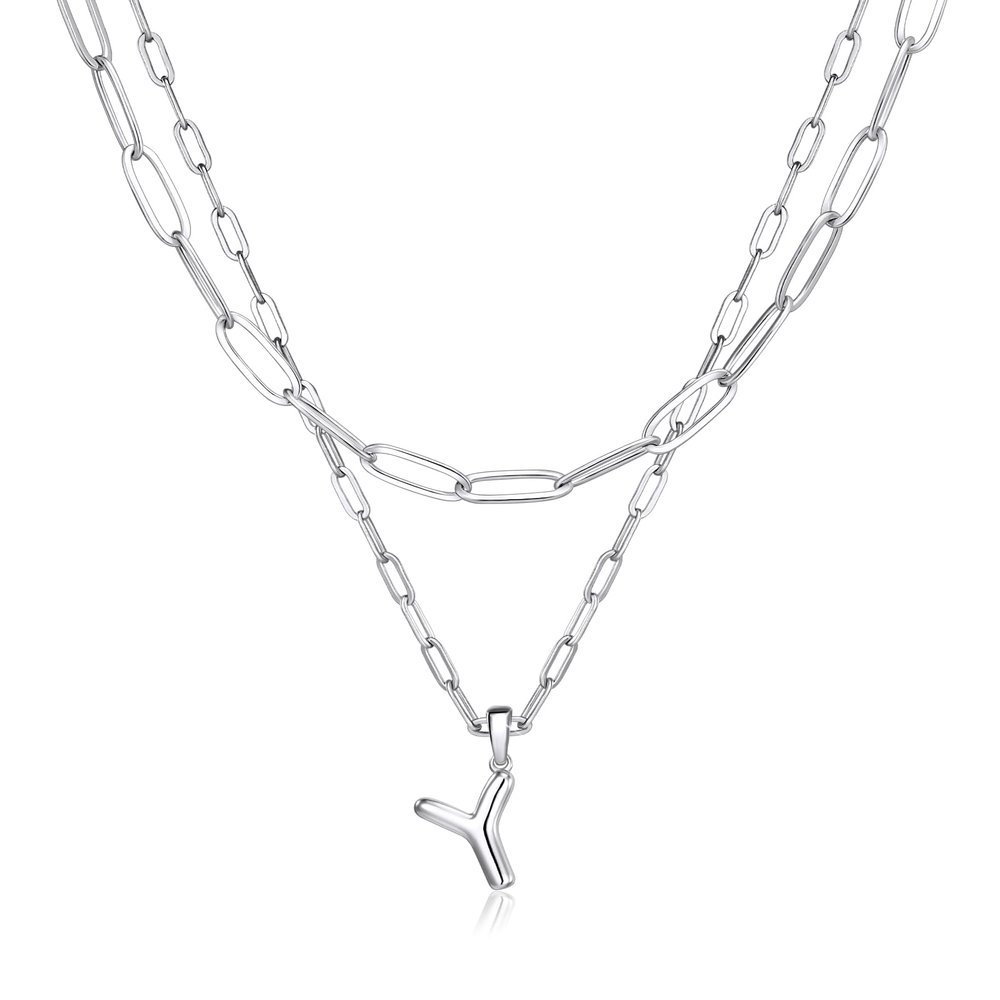 adoyi Valentines Day Gifts Silver Initial Necklace for Women 14k Gold Plated Layered Bubble Letter Necklaces Trendy Jewelry Chain Name Y Pendant Necklace Stack Birthday Valentines Day Gifts