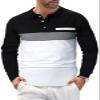LUJENGEFA Mens Polo Shirts Long Sleeve Casual Color Block Golf Polo T Shirt Stylish Contrast Collar Cotton Tops for Men Long Sleeve Black+Grey+White XX-Large view 2