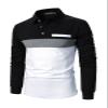 LUJENGEFA Mens Polo Shirts Long Sleeve Casual Color Block Golf Polo T Shirt Stylish Contrast Collar Cotton Tops for Men Long Sleeve Black+Grey+White XX-Large view 3