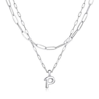 adoyi Bubble Letter Necklace Silver Balloon Initial Necklace for Women Trendy - 18K Gold Plated Layered Bubble Letter P Alphabet Pendant Locket Necklace Stack Set Name Personalized Jewelry Gift