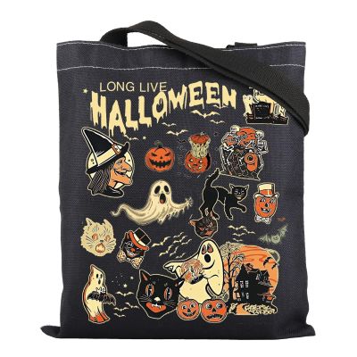 ENSIANTH Long live Halloween Tote Bag Spooky Season Gift Halloween Ghost Shoulder Bag Pumpkin Gift (long Pumpkin bag)