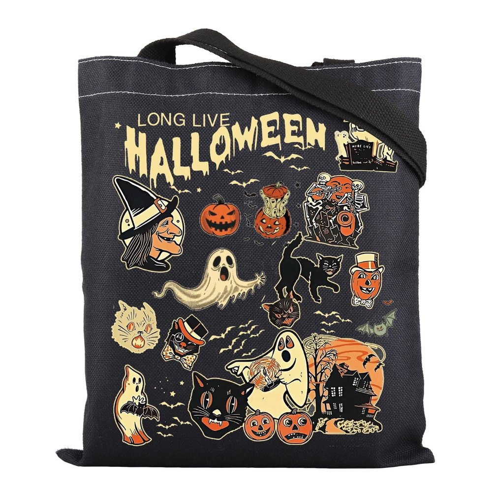 ENSIANTH Long live Halloween Tote Bag Spooky Season Gift Halloween Ghost Shoulder Bag Pumpkin Gift (long Pumpkin bag)