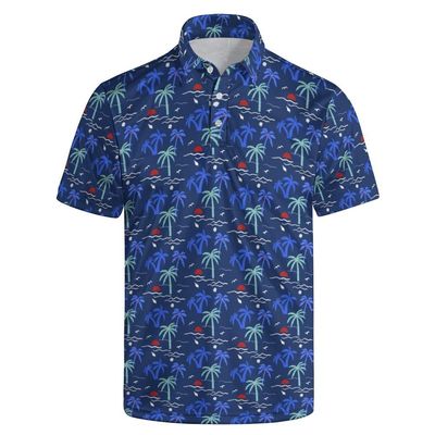 GDEVIG Mens Funny Polo Shirts, Sunset Navy Golf Shirts Short Sleeve, Moisture Wicking Quick-Dry Business Casual Shirt for Men