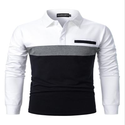 LUJENGEFA Mens Polo Shirts Long Sleeve Casual Color Block Golf Polo T Shirt Stylish Contrast Collar Cotton Tops for Men Long Sleeve White+Grey+Navy Blue XX-Large