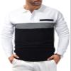 LUJENGEFA Mens Polo Shirts Long Sleeve Casual Color Block Golf Polo T Shirt Stylish Contrast Collar Cotton Tops for Men Long Sleeve White+Grey+Navy Blue XX-Large view 2