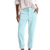 Lolvmvchi Deals of The Day,Linen Ankle Pants for Women Casual Elastic High Waisted Business Pants Vacation Bermuda Pants with Pockets,Light Blue,Small view 1