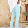 Lolvmvchi Deals of The Day,Linen Ankle Pants for Women Casual Elastic High Waisted Business Pants Vacation Bermuda Pants with Pockets,Light Blue,Small view 3