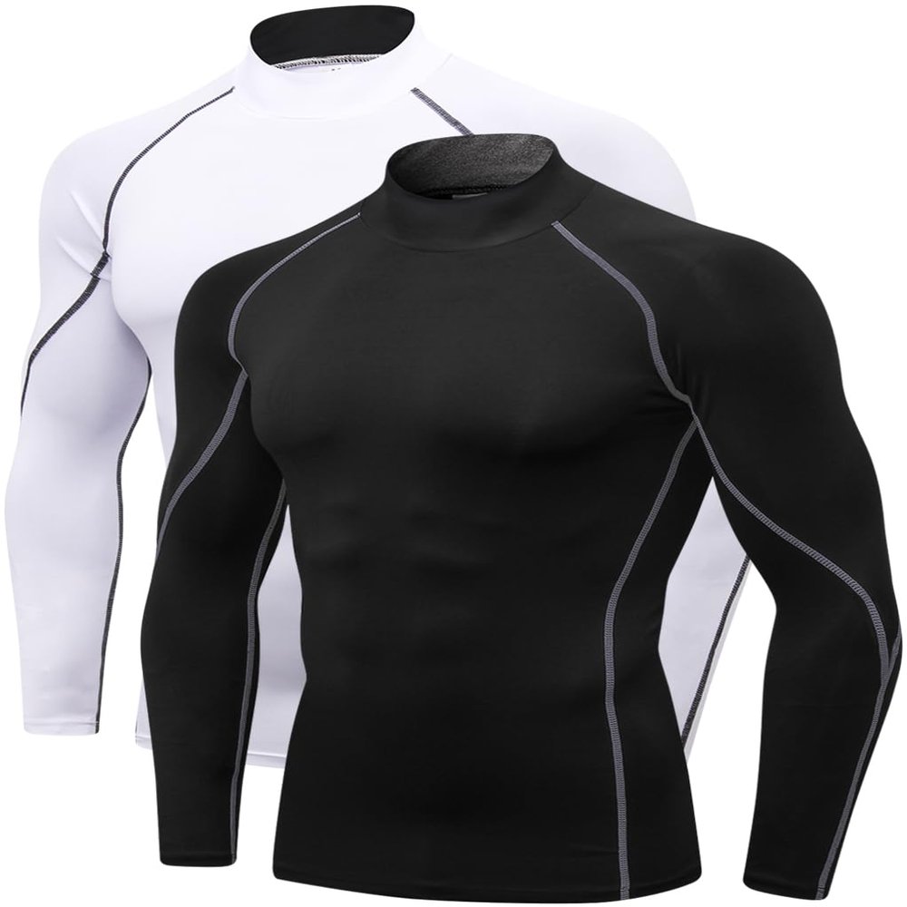 2/3 Pack Men's Compression Shirts Long Sleeve Workout Shirts Mock Turtleneck Athletic Base Layer Active Undershirts Tops