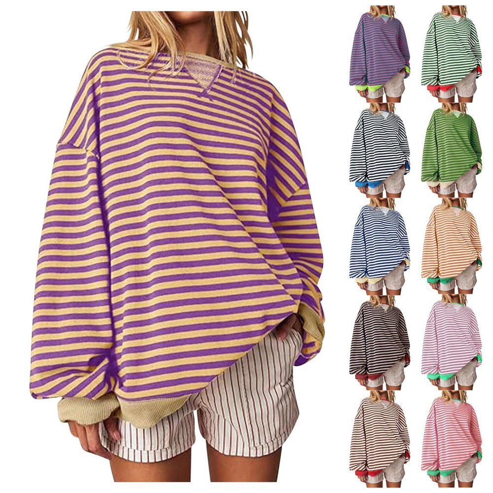 asntrgd 2024 Womens Oversized Sweatshirts 2024 Fall Striped Color Block Pullover Tops Casual Hoodies Long Sleeve Y2k Outfits