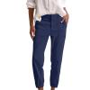 Lolvmvchi ,Linen Ankle Pants for Women Casual Elastic High Waisted Business Pants Vacation Bermuda Pants with Pockets,Navy,X-Large view 1