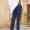 Lolvmvchi ,Linen Ankle Pants for Women Casual Elastic High Waisted Business Pants Vacation Bermuda Pants with Pockets,Navy,X-Large view 3
