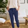 Lolvmvchi ,Linen Ankle Pants for Women Casual Elastic High Waisted Business Pants Vacation Bermuda Pants with Pockets,Navy,X-Large view 4