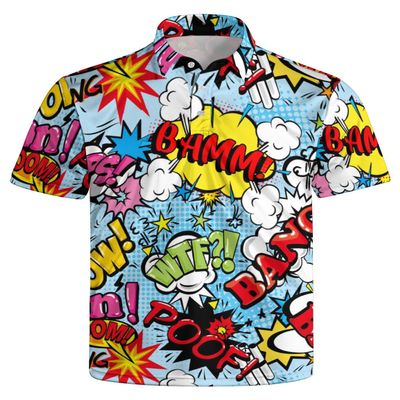 GDEVIG Mens Funny Polo Shirts, Cartoon Graffiti Golf Shirts Short Sleeve, Moisture Wicking Quick-Dry Business Casual Shirt for Men