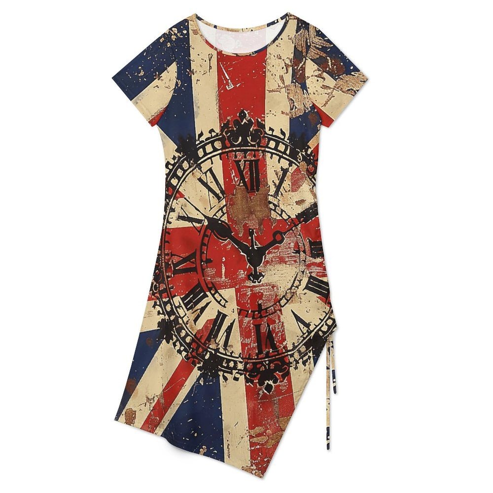 Summer Women's Suspender Long Skirt Women's Fashion Holiday Casual Dress British Flag Split Dress 5XL White