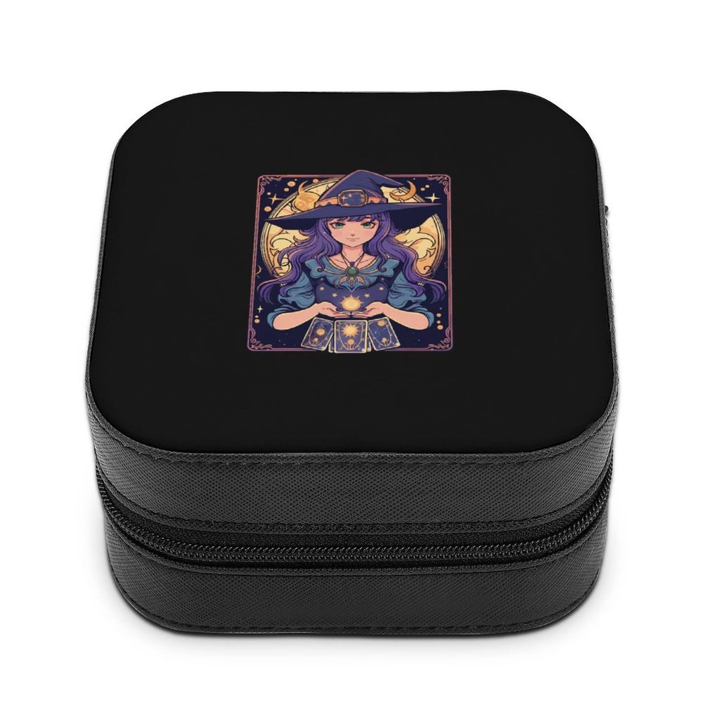 Dark Academia Tarot Card Sun Moon Crystals Witch Jewelry Box PU Leather Display Storage Box Portable Travel Jewelry Organizer Case for Necklaces Rings