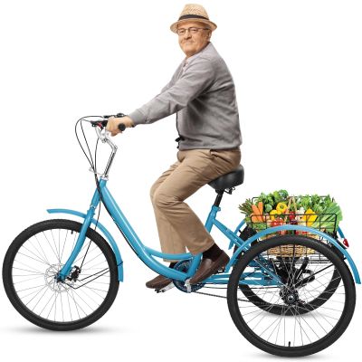 HEVIRGO Adult Tricycle,7 Speed Adult Trikes 24 inch 3 Wheel Bikes with Dual Chain,Cruiser Bike with Large Rear Basket for Seniors, Women, Men for Recreation, Shopping, Exercise 330lbs Atrovirens