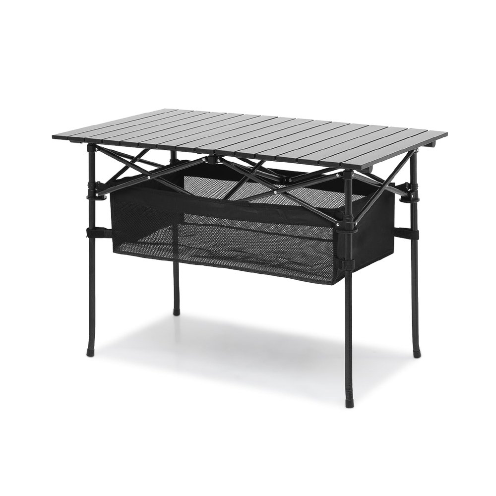 Athena Collection Folding Camping Table with Storage, Outdoor Aluminum Camping Side Table with Carry Bag, Foldable Lightweight Camp Table Portable Roll Up Table for Picnic Hiking Backpacking BBQ