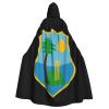 West Indies Cricket Board Flag Hooded Cape Unisex Halloween Christmas Cape Costume Party Cape Black view 1