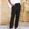 Lolvmvchi Deals of The Day Order MYS,Linen Ankle Pants for Women Casual Elastic High Waisted Business Pants Vacation Bermuda Pants with Pockets,Black,X-Large view 2