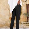 Lolvmvchi Deals of The Day Order MYS,Linen Ankle Pants for Women Casual Elastic High Waisted Business Pants Vacation Bermuda Pants with Pockets,Black,X-Large view 3